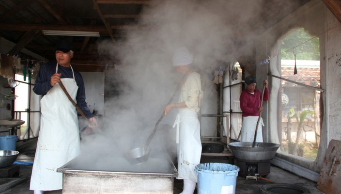Making sugar from sugar canes in Okinawa, Japan