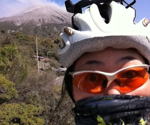 Protecting myself from the ashes of Sakurajima volcano in Kagoshima, Japan
