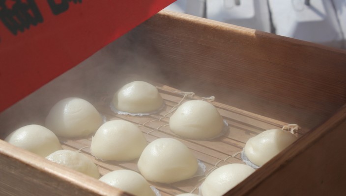 Chest nut buns being steamed in Kumamoto, Japan